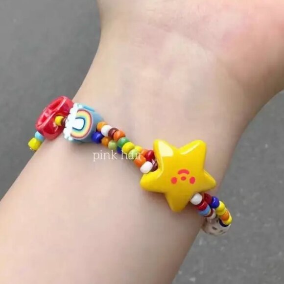 Multicolored Handmade Beaded Friendship Bracelet Star Heart Cross Human Rainbow - Picture 2 of 3